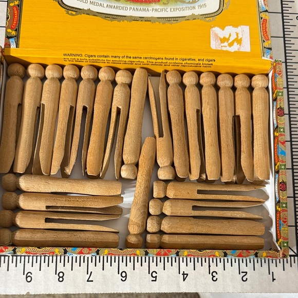 Office | 24 Vintage Wood Clothespins In Cuestarey Cigar Box Rustic ...